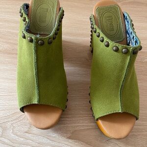 Green Suede Women's Mules